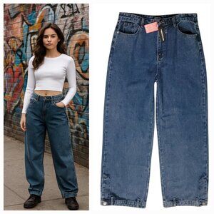 PLT Baggy Wide Leg Jean Waistband Hem Detail Y2K Streetwear Grunge NWT Sz 10